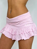 Y2K Aesthetics Pleated Mini Skirts Women Fairycore Kawaii Ruffles Patchwork Solid Retro Skirts 2000s Coqutte Clothes-Outfit