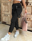 Fongt Women's High Street Ins Hip Hop Multi-Pocket Slim Casual Little Foot