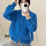 Fongt Solid Color Thin Knitted Collar Jacket 2025 New Simple Leisure Pocket Short Zipper Open Shirt