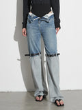 Fongt 2024 Autumn Niche High Waist More Wear Design Straight Belt Leg Color Jeans-Outfit