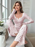 Hot New Pyjamas V-Neck Casual Fashion Elastic Trousers Women's Long-Sleeved