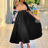Fongt With Belt Women's New High-Waisted Skirt Swing Medium Long Folded Temperament Half-Body Skirt
