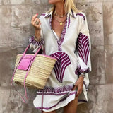Fongt And Summer 2025 New Leisure Long Shirt INS Loose Vacation V-Neck Dress Woman
