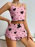 Summer New 2024 Knitted Pit Strip Love Print Design Sweet Sling Shorts Pure Pyjamas