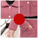 Fongt Jacket Women Fleece Warm Lamb Wool Coat 2023 New Solid Long-Sleeved Outerwear Middle-aged Female Basic Coat Oversize 5XL 1215-0-Outfit