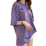 Fongt Summer New Embroidered Short-Sleeved T-Shirt Women With The Same Clothes Korean Version Versatile Medium Long Top
