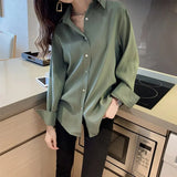 New Women Vintage Solid Loose White Shirt Turn Down Collar Full Sleeve Blouse Office Lady Stylish Girl Tops