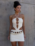 Fongt Style Sexy Hollow Body-Crowded Backpack Hip With Beaded Hanging Neck Weaving Dress Skirt