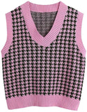 Fongt And Winter New Women's Thousand Bird Case Knitting Vest V Neck Sleeveless