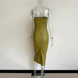 2021 New Arrival Brown Solid Color Vestidos Sleeveless Strapless Outfit Skinny Elegant Party Night Long Dresses For