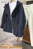 Oversized Casual Drawstring Drop Shoulder Windbreaker Women Long Sleeve Hooded Drawstring Zipper Pocket Cargo