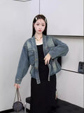 Fongt Spring Autumn Explosion Of Denim Nails Hanb, The Collection Of V-Neck Loose Denim Jacket Bf Fashion Women's Top