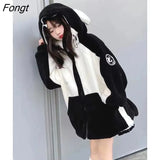 Winter Dolphin Hoodie Sweatshirt Spring Korean Anime Women Kawaii Loose Long Sleeve Tops Hip Hop Oversized Cartoon