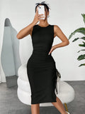 Fongt Sleeveless Vest Skirt Folding Drawstring Repair Kitted Dress Dress Summer