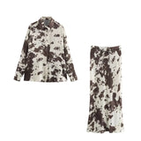 Fongt Women's INS Explosion Animal Printed Shirt + With Belt Silk Styt Dress Set