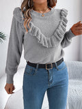 Fongt Shooting 2025 Autumn And Winter Elegant Solid Color Lotus Leaf Side Long-Sleeved Jacket Sweater Women's Clothing