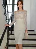 Fongt Stitching Lace Sexy Dress 2025 New Korean Style Temperament Medium-Long Bag-Buffet Dress