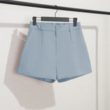 Fongt And Summer Slim Show Thin Shorts Female Blue New 2024 Korean Version Design Sense Casual A Word Wear Wide-Leg Pants-Outfit