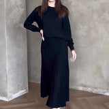 Fongt 2023 New Fashion Pure Color Round Collar Loose Casual High-Waisted Skirt Suit-Outfit