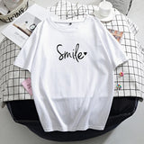 Letter Printed T Shirt Summer Cotton Women Tshirts Korean Sweet Ladies Tees Comfortable Oversized Black Female