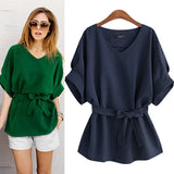 Size M-6XL Women Loose Short Sleeves Blouses 2022 New Fashion Summer Casual V-Neck Lace Up Bow Solid Color Tops Hot
