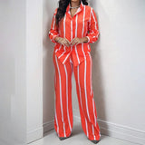 Fongt New Women's Striped Long-Sleeved Shirt Trousers Fashion Suit Women's Two Sets