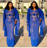 African Dresses for Women 2019 New African Clothes Dashiki Diamond Beads Bazin Riche Sexy Slim Ruffle Sleeve Long Africa