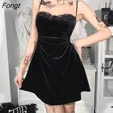 Goth Cut Out Black Mini Dresses Women Lace Lace up Summer Backless Bodycon Aesthetic Harajuku Elegant Party Sexy