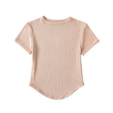 Trendy Women's Basic Short-Sleeved T-Shirt Summer Spicy Girls Small Round Collar Short Style Thin Tight Blouse-Outfit