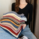 Fongt Knitted Shirt 2025 Autumn New Bottoming Shirt Slim Slim Solid Color Sweater Long Sleeves With A Short