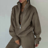 Fongt Women's New Zipper Grip Velvet Sweatwear Sports Fashion Jacket Set