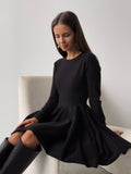 Fongt Round Collar Waist Knitted Dress Women's High-End Ins Windy Folded Sweater Dress