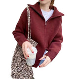 Women's Coat Spring And Autumn Lazy Style 2024 New Knitted Cardigan Zipper Korean Version Of The Internet Celebrity Loose And Gentle-Outfit