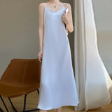 Fongt Acetate Silk Sling Dress Women Summer Loose Inside The Long Dress French Design Fairy Set Of Blind