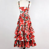Designer Runway Ball Gown Dress Summer Women Spaghetti strap Backless Floral Print Cascading Ruffle Beach