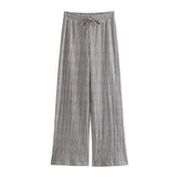 New Collar Sleeveless Blouse Wide-Leg Casual Trousers Silk Satin Suit-Outfit