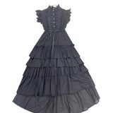 Vintage Solid Dress For Women Stand Collar Sleeveless High Waist Loose Midi Dresses Female Fashion Summer