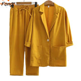 New Fashion Casual Cotton Linen Suit Top + Pants Two-piece Se Linen Set for Women Women's Suits Set 2 Elegant