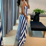Fongt 2025 New Fashion Stripe Sexy Umbilked T-Shirt Trouser Dress Suit Woman