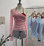 Fake Two Hanging Neck Sling Long-Sleeved T-Shirt Two Sets Of Thin Outer Sunshield Shirt Short Oblique Shoulder Coat