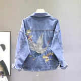 Autumn Loose-Fit Denim Jacket Handsome Boyfriend Wind Heavy Embroidery Small Crane Fashionable Black Jacket