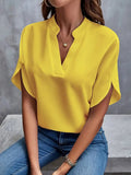 Fongt Women's Summer Casual Pure Color V-Neck Loose Shirt Top Woman