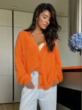 Fongt Leopard Knitted Cardigan Sweater V Collar Design Elegant And Colorful Style Full Of Loose Female