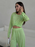 Fongt Lazy Wind Perspective Loose Long Open Shirt Plus Short Skirt Suit Women's Jersey Trousers Two Sets