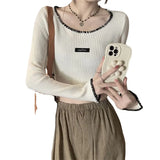 Fongt Back Bottom Top White High-Waisted Short-Sleeved Knitted Shirt Women In Spring And Autumn Strapped Ribbons To A Body-Repair