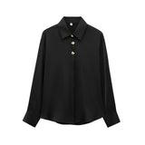 Fongt Silk Lithry Shirt 2025 Spring New Women's Fashion Gold Buckle Top