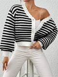 Fongt R-Shirt 2025 Autumn And Winter Sweater Coat Women's Rainbow Striped Lantern Sleeve
