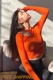 Top Women Long Sleeve T Shirt Hollow Out T-Shirts Autumn Winter Clothes Solid Basic Blue Streetwear White Crop
