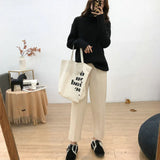 And Winter High-Collar New Thickened Pit Striped Sweater Women's Size Loose Lazy Wind Retro Thin Knitted Bottom Sweater-Outfit