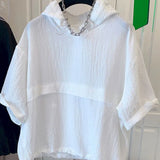 T Shirts Women Summer Hooded Short Sleeve T-shirt French Thin Tops Fashion Loose Design Niche Hoodie Tshirt Woman